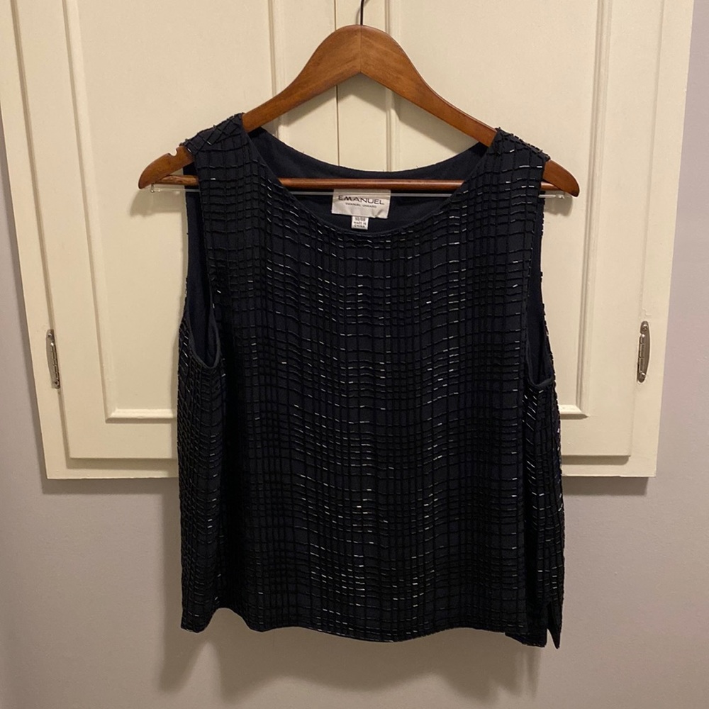 Beaded black sleeveless top, size 14